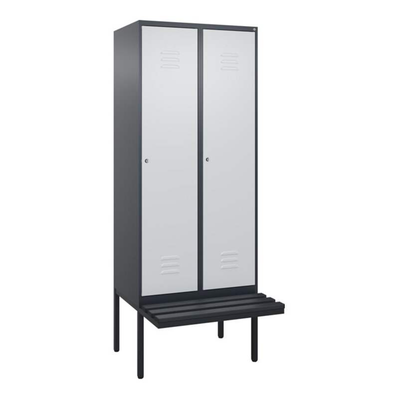 C+P Spind Classic PLUS, Bank, 2 Abteile, 2120x800x815mm, 7016/7035 Verschluss Zylinderschloss 4 Garderobenhaken  Dekor Banklatte