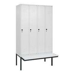 C+P Spind Classic PLUS, Bank, 4 Abteile, 2120x1200x815mm, 9016/9016 Verschluss Sicherheits-Drehriegel 3 Garderobenhaken  Dekor B