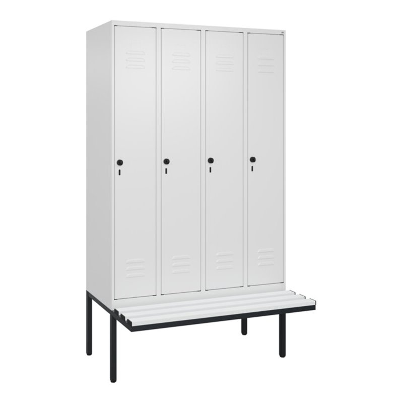 C+P Spind Classic PLUS, Bank, 4 Abteile, 2120x1200x815mm, 9016/9016 Verschluss Sicherheits-Drehriegel 3 Garderobenhaken  Dekor B