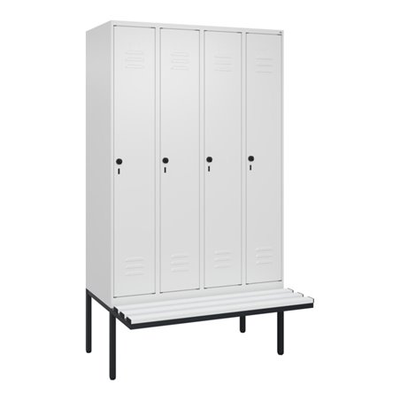 C+P Spind Classic PLUS, Bank, 4 Abteile, 2120x1200x815mm, 9016/9016 Verschluss Sicherheits-Drehriegel 3 Garderobenhaken  Dekor B