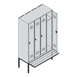 C+P Spind Classic PLUS, Bank, 4 Abteile, 2120x1200x815mm, 9016/9016 Verschluss Sicherheits-Drehriegel 3 Garderobenhaken  Dekor B
