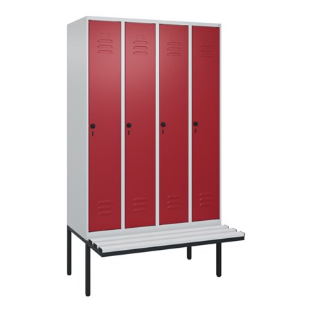 C+P Spind Classic PLUS, Bank, 4 Abteile, 2120x1200x815mm, 7035/3003 Verschluss Sicherheits-Drehriegel 3 Garderobenhaken  Dekor B