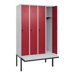 C+P Spind Classic PLUS, Bank, 4 Abteile, 2120x1200x815mm, 7035/3003 Verschluss Sicherheits-Drehriegel 3 Garderobenhaken  Dekor B