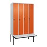 C+P Spind Classic PLUS, Bank, 4 Abteile, 2120x1200x815mm, 7035/2004 Verschluss Sicherheits-Drehriegel 3 Garderobenhaken  Dekor B