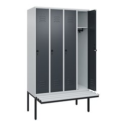 C+P Spind Classic PLUS, Bank, 4 Abteile, 2120x1200x815mm, 7035/7016 Verschluss Sicherheits-Drehriegel 3 Garderobenhaken  Dekor B