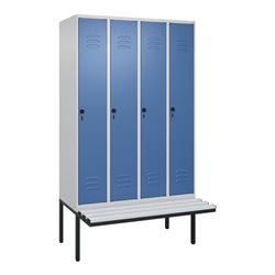 C+P Spind Classic PLUS, Bank, 4 Abteile, 2120x1200x815mm, 7035/5023 Verschluss Sicherheits-Drehriegel 3 Garderobenhaken  Dekor B