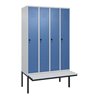 C+P Spind Classic PLUS, Bank, 4 Abteile, 2120x1200x815mm, 7035/5023 Verschluss Sicherheits-Drehriegel 3 Garderobenhaken  Dekor B