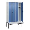 C+P Spind Classic PLUS, Bank, 4 Abteile, 2120x1200x815mm, 7035/5023 Verschluss Sicherheits-Drehriegel 3 Garderobenhaken  Dekor B