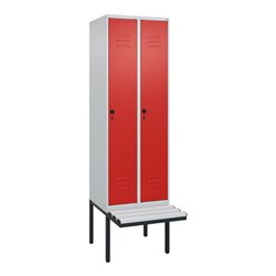 C+P Spind Classic PLUS, Bank, 2 Abteile, 2120x600x815mm, 7035/3020 Verschluss Sicherheits-Drehriegel 3 Garderobenhaken  Dekor Ba