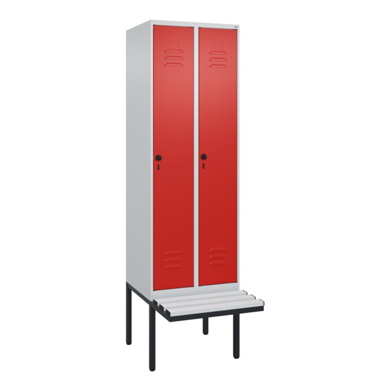 C+P Spind Classic PLUS, Bank, 2 Abteile, 2120x600x815mm, 7035/3020 Verschluss Sicherheits-Drehriegel 3 Garderobenhaken  Dekor Ba