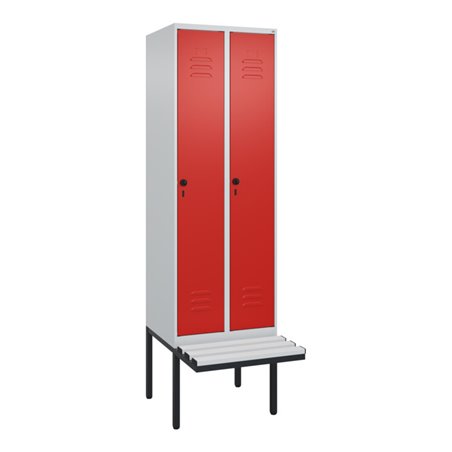 C+P Spind Classic PLUS, Bank, 2 Abteile, 2120x600x815mm, 7035/3020 Verschluss Sicherheits-Drehriegel 3 Garderobenhaken  Dekor Ba