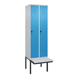 C+P Spind Classic PLUS, Bank, 2 Abteile, 2120x600x815mm, 7035/5012 Verschluss Sicherheits-Drehriegel 3 Garderobenhaken  Dekor Ba