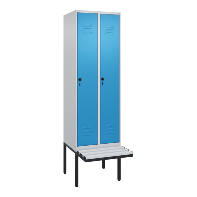 C+P Spind Classic PLUS, Bank, 2 Abteile, 2120x600x815mm, 7035/5012 Verschluss Sicherheits-Drehriegel 3 Garderobenhaken  Dekor Ba