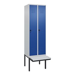 C+P Spind Classic PLUS, Bank, 2 Abteile, 2120x600x815mm, 7035/5010 Verschluss Sicherheits-Drehriegel 3 Garderobenhaken  Dekor Ba