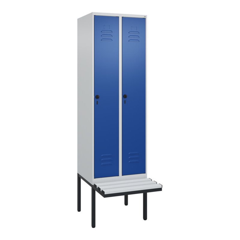 C+P Spind Classic PLUS, Bank, 2 Abteile, 2120x600x815mm, 7035/5010 Verschluss Sicherheits-Drehriegel 3 Garderobenhaken  Dekor Ba