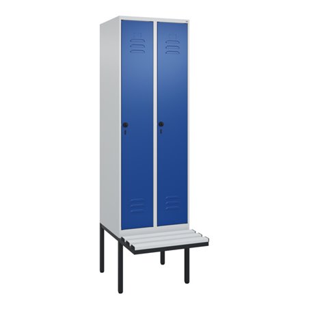 C+P Spind Classic PLUS, Bank, 2 Abteile, 2120x600x815mm, 7035/5010 Verschluss Sicherheits-Drehriegel 3 Garderobenhaken  Dekor Ba