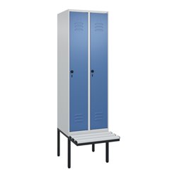 C+P Spind Classic PLUS, Bank, 2 Abteile, 2120x600x815mm, 7035/5023 Verschluss Sicherheits-Drehriegel 3 Garderobenhaken  Dekor Ba