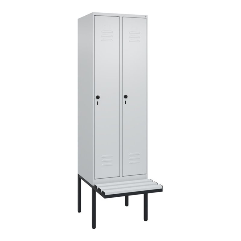 C+P Spind Classic PLUS, Bank, 2 Abteile, 2120x600x815mm, 7035/7035 Verschluss Sicherheits-Drehriegel 3 Garderobenhaken  Dekor Ba