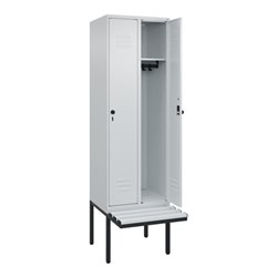 C+P Spind Classic PLUS, Bank, 2 Abteile, 2120x600x815mm, 7035/7035 Verschluss Sicherheits-Drehriegel 3 Garderobenhaken  Dekor Ba