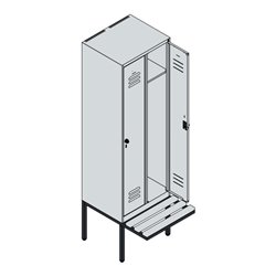 C+P Spind Classic PLUS, Bank, 2 Abteile, 2120x600x815mm, 7035/7035 Verschluss Sicherheits-Drehriegel 3 Garderobenhaken  Dekor Ba