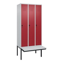 C+P Spind Classic PLUS, Bank, 3 Abteile, 2120x900x815mm, 7035/3003 Verschluss Sicherheits-Drehriegel 3 Garderobenhaken  Dekor Ba