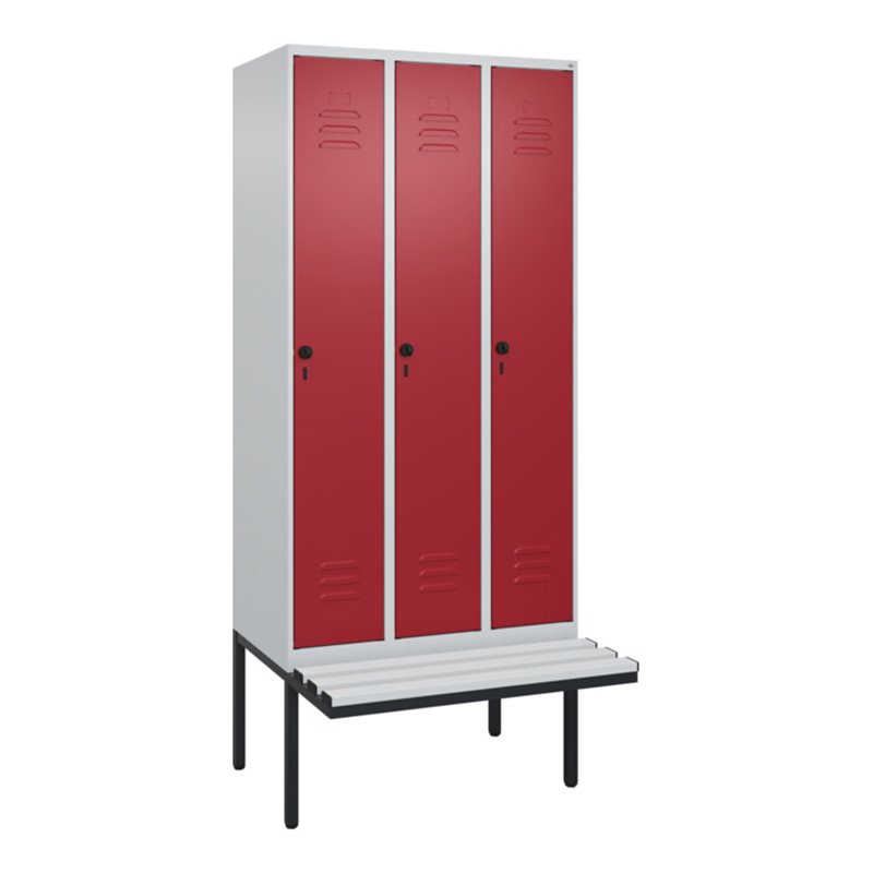 C+P Spind Classic PLUS, Bank, 3 Abteile, 2120x900x815mm, 7035/3003 Verschluss Sicherheits-Drehriegel 3 Garderobenhaken  Dekor Ba