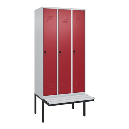 C+P Spind Classic PLUS, Bank, 3 Abteile, 2120x900x815mm, 7035/3003 Verschluss Sicherheits-Drehriegel 3 Garderobenhaken  Dekor Ba