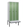 C+P Spind Classic PLUS, Bank, 3 Abteile, 2120x900x815mm, 7035/6011 Verschluss Sicherheits-Drehriegel 3 Garderobenhaken  Dekor Ba