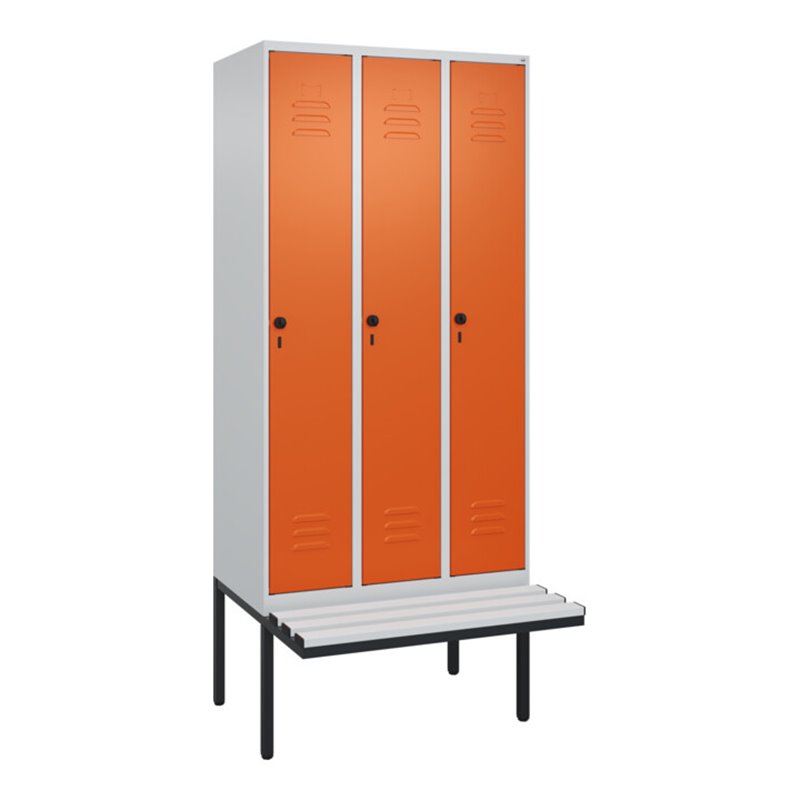 C+P Spind Classic PLUS, Bank, 3 Abteile, 2120x900x815mm, 7035/2004 Verschluss Sicherheits-Drehriegel 3 Garderobenhaken  Dekor Ba