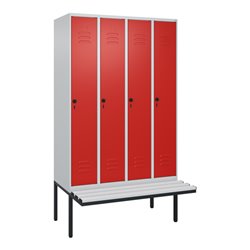 C+P Spind Classic PLUS, Bank, 4 Abteile, 2120x1200x815mm, 7035/3020 Verschluss Sicherheits-Drehriegel 3 Garderobenhaken  Dekor B