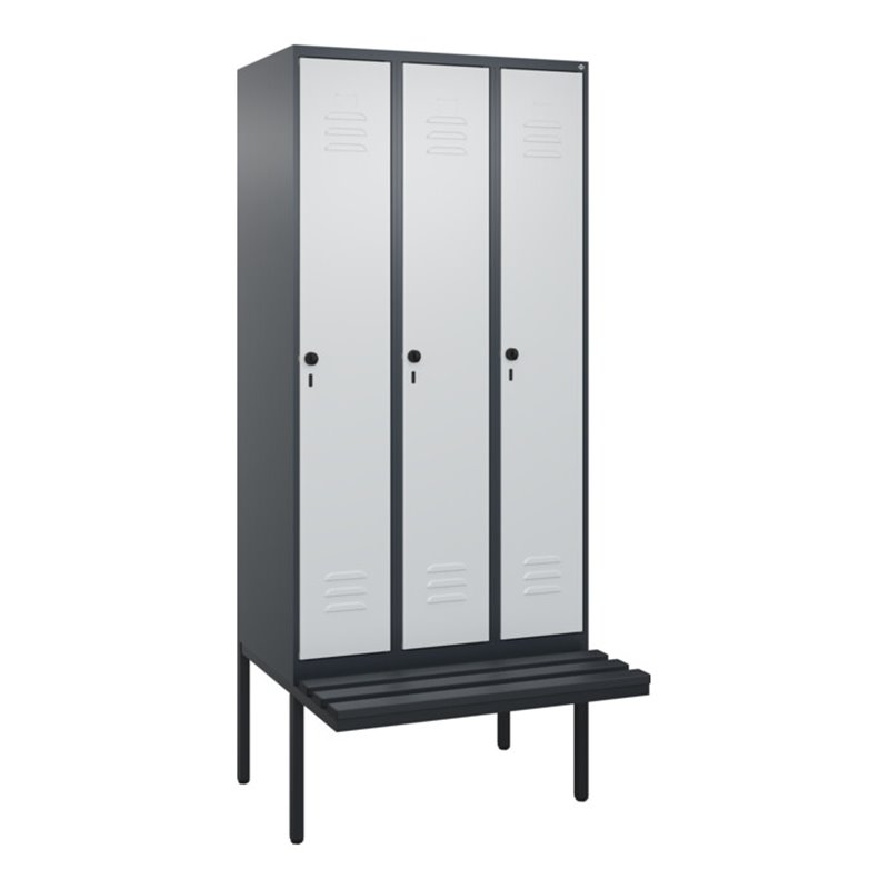 C+P Spind Classic PLUS, Bank, 3 Abteile, 2120x900x815mm, 7016/7035 Verschluss Sicherheits-Drehriegel 3 Garderobenhaken  Dekor Ba