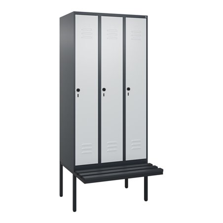 C+P Spind Classic PLUS, Bank, 3 Abteile, 2120x900x815mm, 7016/7035 Verschluss Sicherheits-Drehriegel 3 Garderobenhaken  Dekor Ba