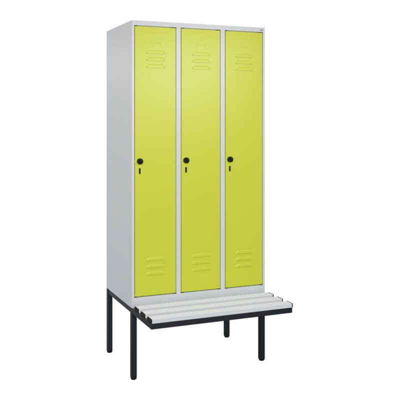 C+P Spind Classic PLUS, Bank, 3 Abteile, 2120x900x815mm, 7035/0024 Verschluss Sicherheits-Drehriegel 3 Garderobenhaken  Dekor Ba