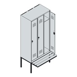 C+P Spind Classic PLUS, Bank, 3 Abteile, 2120x900x815mm, 7035/0024 Verschluss Sicherheits-Drehriegel 3 Garderobenhaken  Dekor Ba
