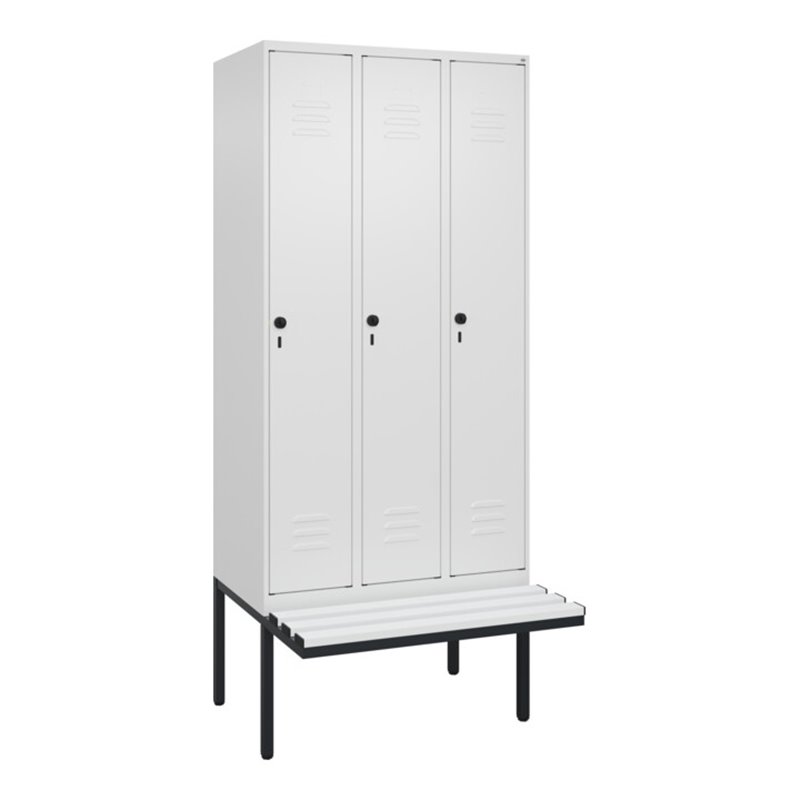 C+P Spind Classic PLUS, Bank, 3 Abteile, 2120x900x815mm, 9016/9016 Verschluss Sicherheits-Drehriegel 3 Garderobenhaken  Dekor Ba