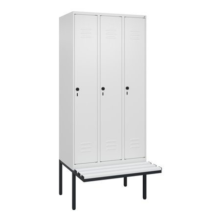 C+P Spind Classic PLUS, Bank, 3 Abteile, 2120x900x815mm, 9016/9016 Verschluss Sicherheits-Drehriegel 3 Garderobenhaken  Dekor Ba