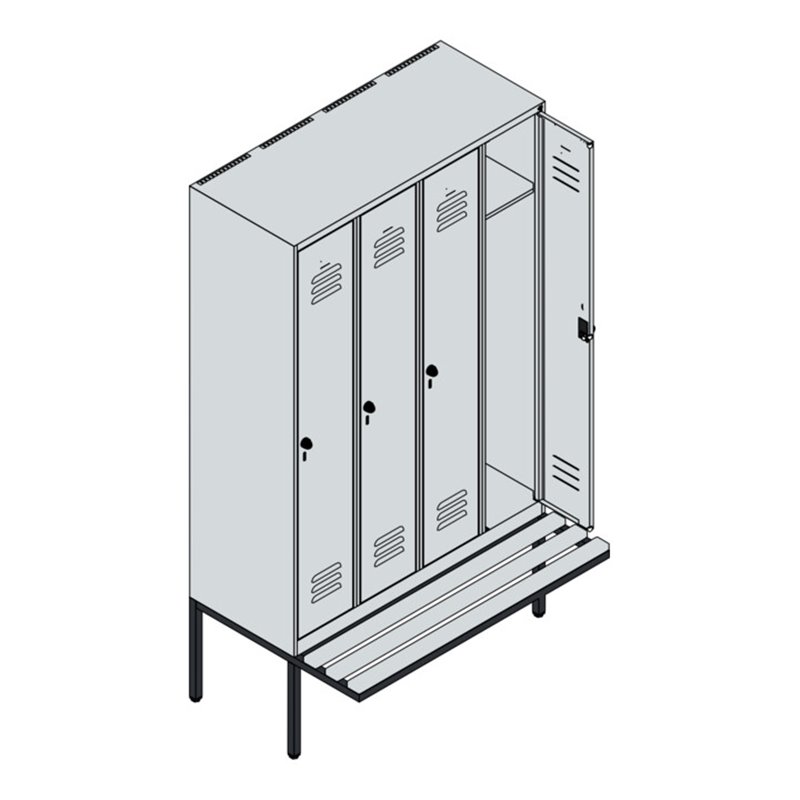 C+P Spind Classic PLUS, Bank, 4 Abteile, 2120x1200x815mm, 7035/6011 Verschluss Sicherheits-Drehriegel 3 Garderobenhaken  Dekor B