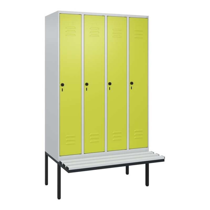 C+P Spind Classic PLUS, Bank, 4 Abteile, 2120x1200x815mm, 7035/0024 Verschluss Sicherheits-Drehriegel 3 Garderobenhaken  Dekor B