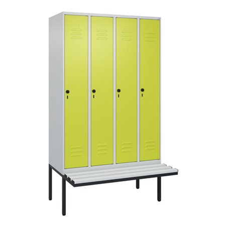 C+P Spind Classic PLUS, Bank, 4 Abteile, 2120x1200x815mm, 7035/0024 Verschluss Sicherheits-Drehriegel 3 Garderobenhaken  Dekor B