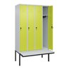 C+P Spind Classic PLUS, Bank, 4 Abteile, 2120x1200x815mm, 7035/0024 Verschluss Sicherheits-Drehriegel 3 Garderobenhaken  Dekor B