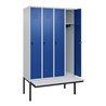 C+P Spind Classic PLUS, Bank, 4 Abteile, 2120x1200x815mm, 7035/5010 Verschluss Sicherheits-Drehriegel 3 Garderobenhaken  Dekor B
