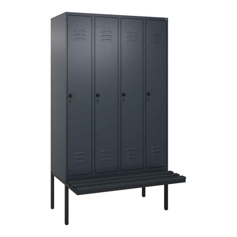 C+P Spind Classic PLUS, Bank, 4 Abteile, 2120x1200x815mm, 7016/7016 Verschluss Sicherheits-Drehriegel 3 Garderobenhaken  Dekor B