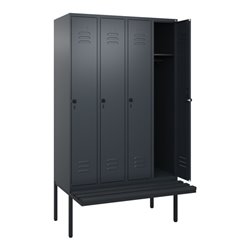 C+P Spind Classic PLUS, Bank, 4 Abteile, 2120x1200x815mm, 7016/7016 Verschluss Sicherheits-Drehriegel 3 Garderobenhaken  Dekor B