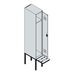 C+P Spind Classic PLUS, Bank, 1 Abteil, 2120x300x815mm, 7035/5010 Verschluss Sicherheits-Drehriegel 3 Garderobenhaken  Dekor Ban