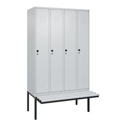 C+P Spind Classic PLUS, Bank, 4 Abteile, 2120x1200x815mm, 7035/7035 Verschluss Sicherheits-Drehriegel 3 Garderobenhaken  Dekor B