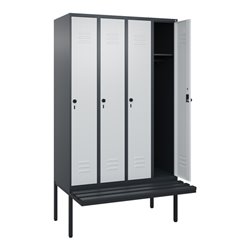 C+P Spind Classic PLUS, Bank, 4 Abteile, 2120x1200x815mm, 7016/7035 Verschluss Sicherheits-Drehriegel 3 Garderobenhaken  Dekor B
