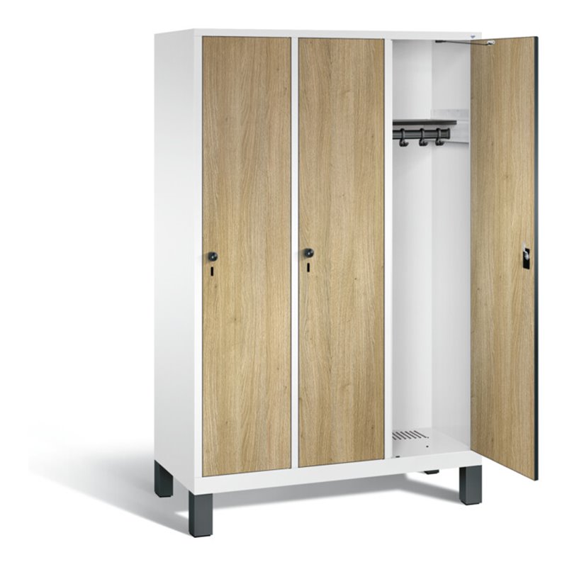 C+P Garderobenschrank Evolo, H1850xB1200xT500mm, Front Dekor Eiche Sereno, Korpus Verkehrsweiß (48010-32)