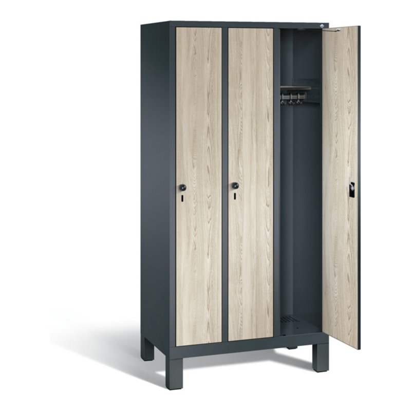 C+P Garderobenschrank Evolo, H1850xB900xT500mm, Front Dekor Sen-Esche, Korpus Anthrazitgrau (48010-30)