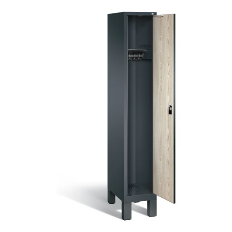 C+P Garderobenschrank Evolo, H1850xB320xT500mm, Front Dekor Sen-Esche, Korpus Anthrazitgrau (48010-10)