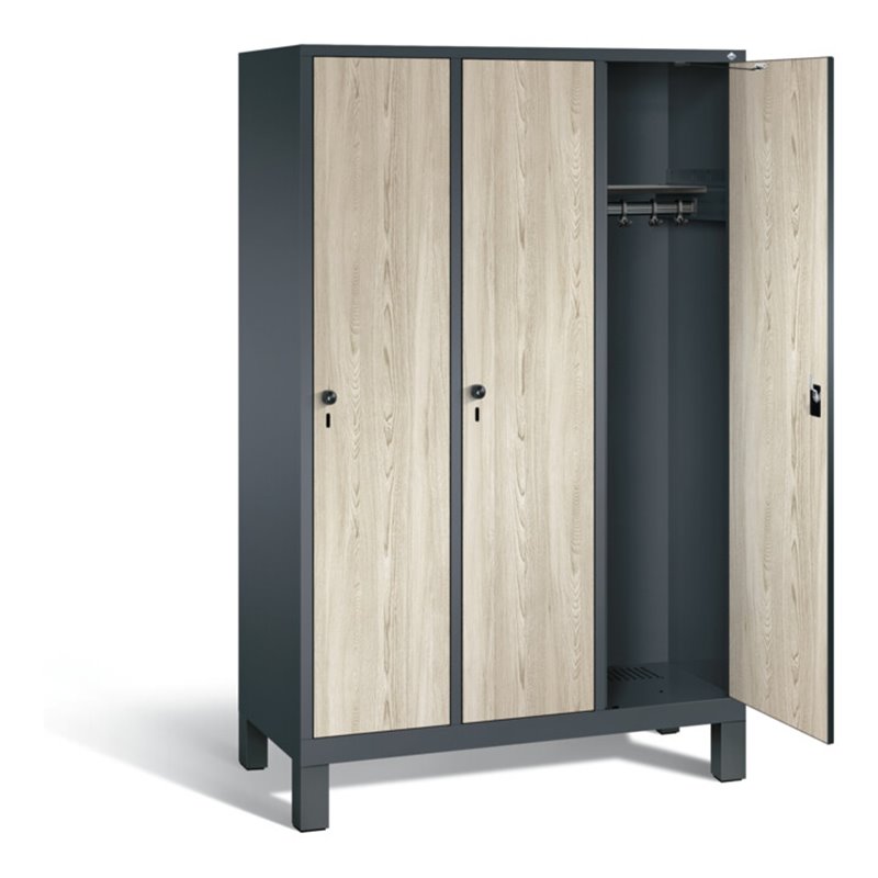 C+P Garderobenschrank Evolo, H1850xB1200xT500mm, Front Dekor Sen-Esche, Korpus Anthrazitgrau (48010-32)
